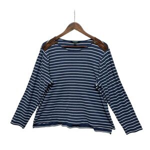 Lauren Ralph Lauren Top Womens Size 2X Scoop Neck Long Sleeve Blue White Striped
